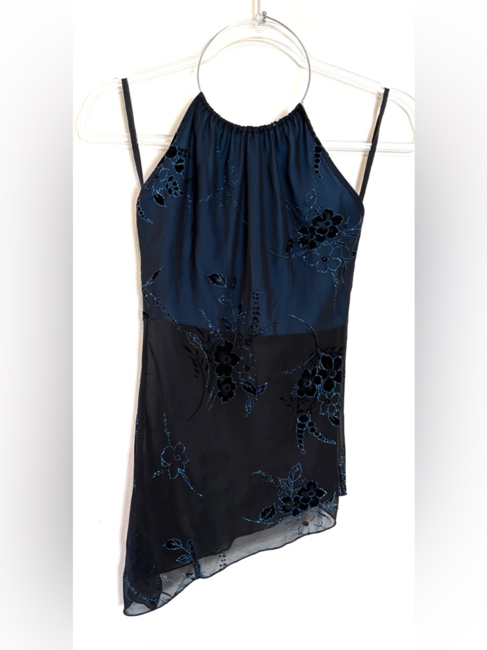 Vintage 90s Finesse metal choker halter top in sheer floral